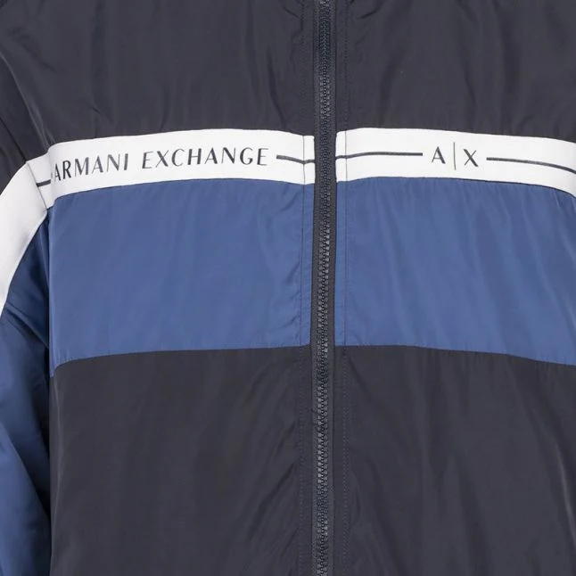 Mens Navy Colourblock Logo Hooded Jacket - Image 2