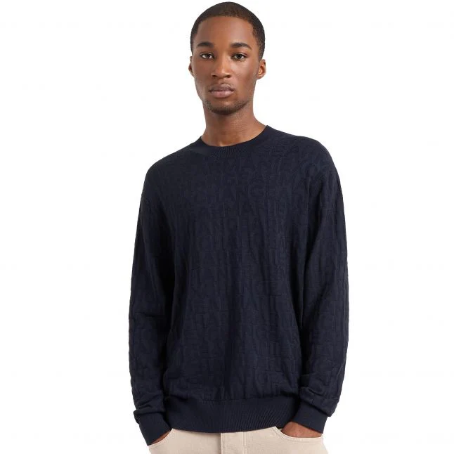 Mens Armani Exchange Navy Lettering Crew Neck Knit - Image 2