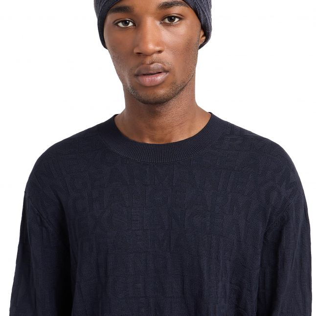 Mens Armani Exchange Navy Lettering Crew Neck Knit - Image 3