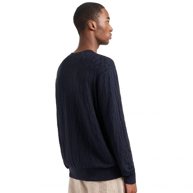 Mens Armani Exchange Navy Lettering Crew Neck Knit - Image 4