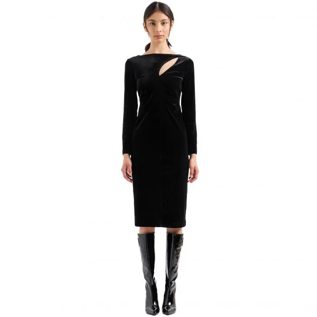 Womens Armani Exchange Black Velvet Fitted Dress - Image 2