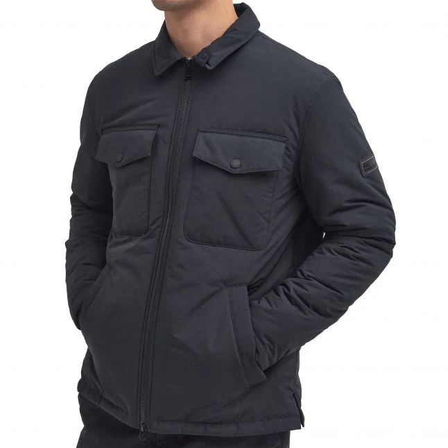 Mens Barbour International Black Distill Wadded Zip Overshirt - Image 3