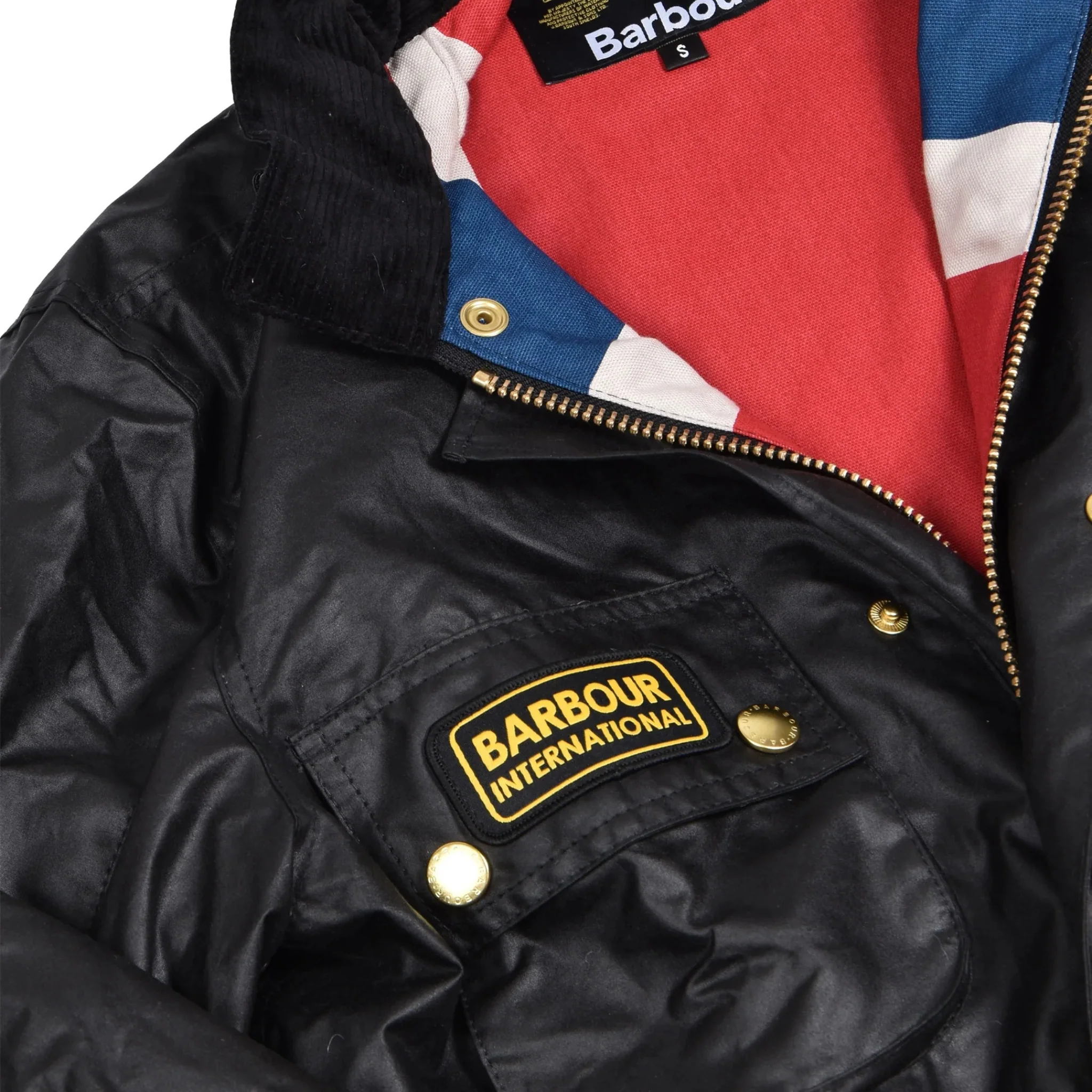 Mens Barbour International Black Union Jack International Wax Jacket - Image 3