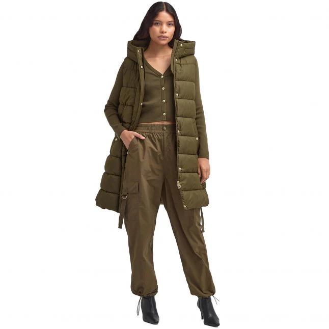Womens Barbour International Empire Green Greyson Longline Hood Gilet - Image 2