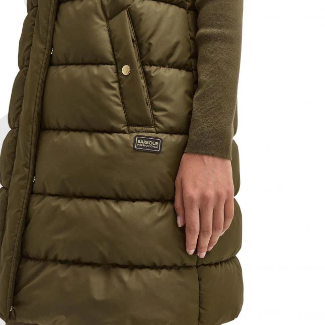 Womens Barbour International Empire Green Greyson Longline Hood Gilet - Image 3