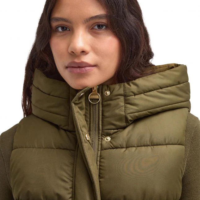 Womens Barbour International Empire Green Greyson Longline Hood Gilet - Image 4