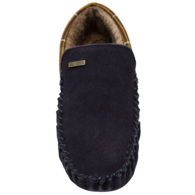 Mens Barbour Navy Monty Moccasin Slippers - Image 2