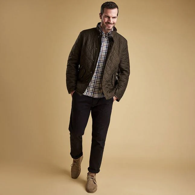 Mens Barbour Olive Powell Quilted Jacket - Image 4