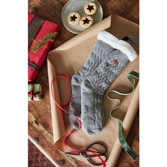 Womens Barbour Grey Melange Cable Knit Lounge Socks - Image 2