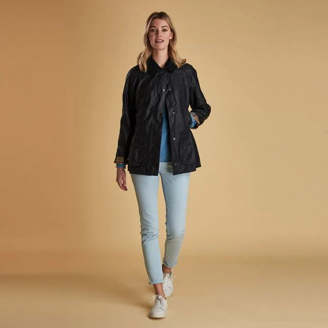 Womens Barbour Navy Beadnell Waxed Jacket - Image 3