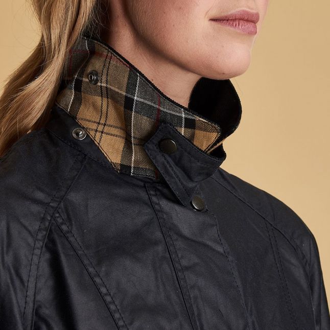 Womens Barbour Navy Beadnell Waxed Jacket - Image 4