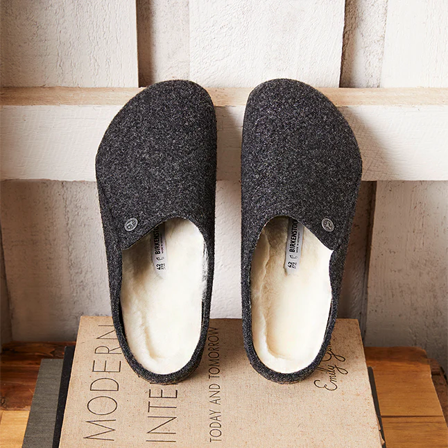 Mens Birkenstock Anthracite Felt Zermatt Shearling Slippers - Image 2