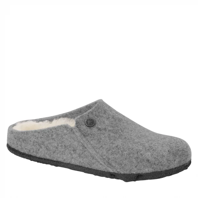 Womens Birkenstock Light Grey Felt Zermatt Shearling Slippers - Image 4