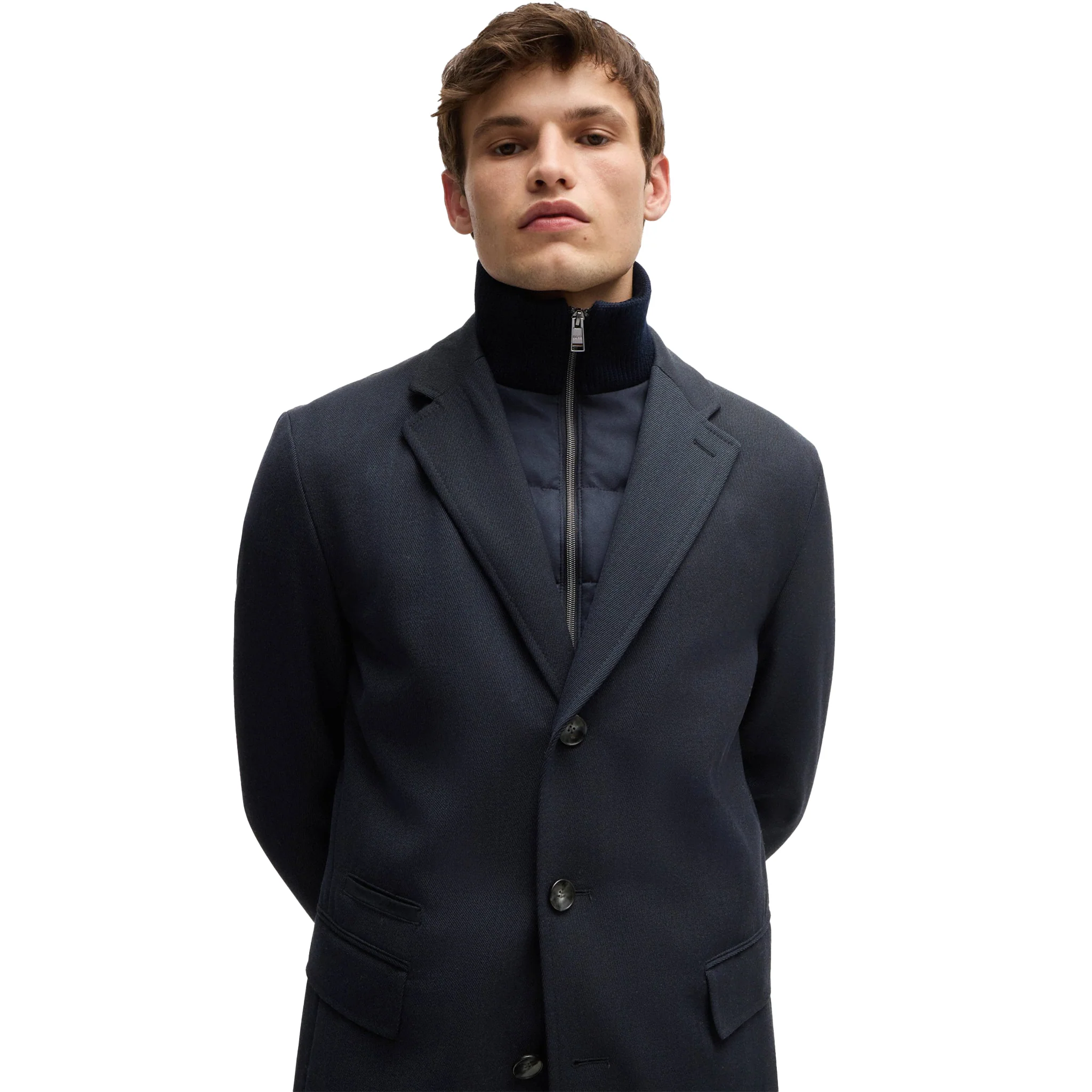 Mens BOSS Dark Blue H-Hyde-Bib-234 Coat - Image 2