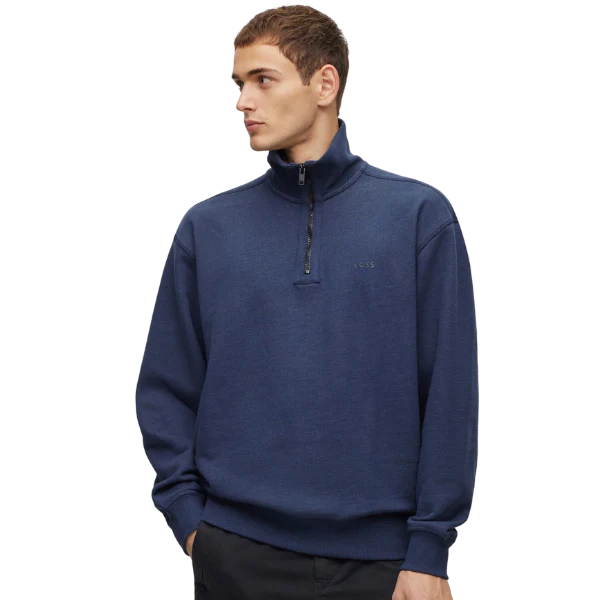 Mens BOSS Dark Blue Zeglitchstitch 1/2 Zip Sweat - Image 2