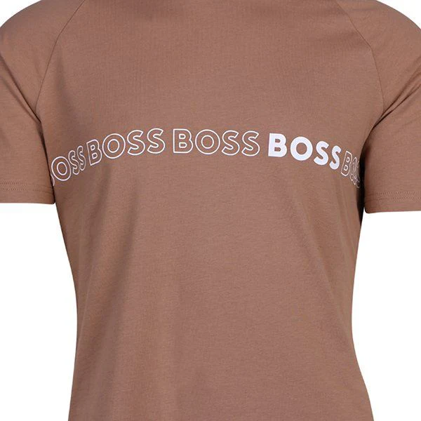 Mens BOSS Medium Beige Repeat Logo S/s Slim UPF 50+ T Shirt - Image 2