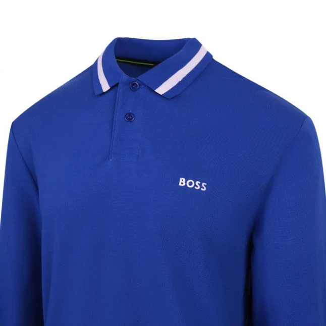 Mens BOSS Medium Blue Piol L/s Polo Shirt - Image 2