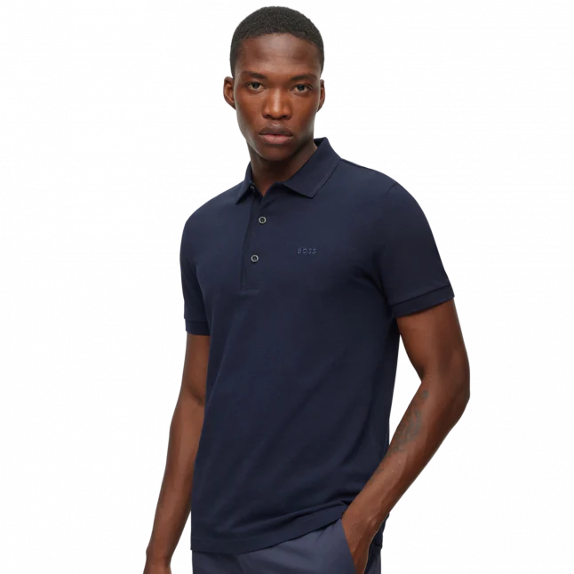Mens BOSS Navy Paule 4 Slim S/s Polo - Image 2