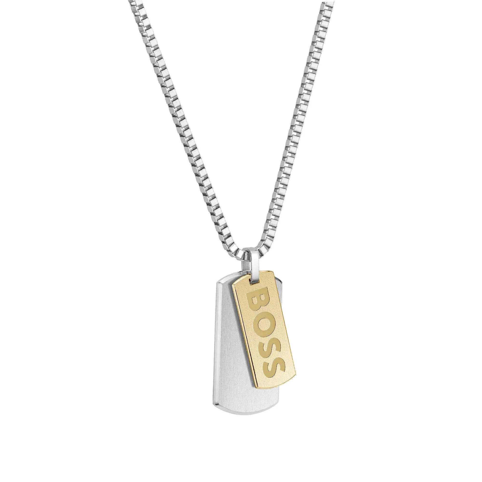 Mens BOSS Silver/Gold Devon Tag Necklace - Image 2