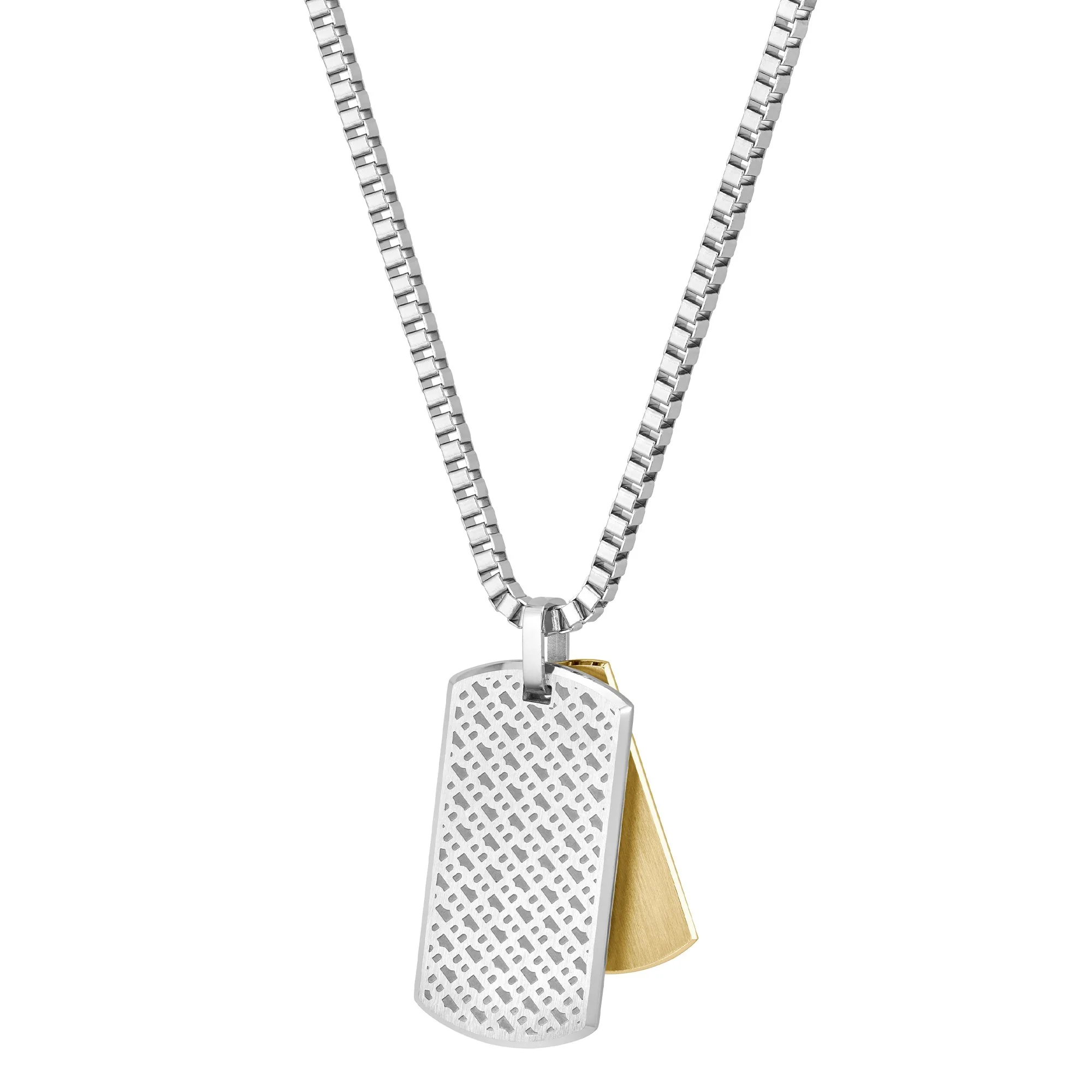 Mens BOSS Silver/Gold Devon Tag Necklace - Image 3