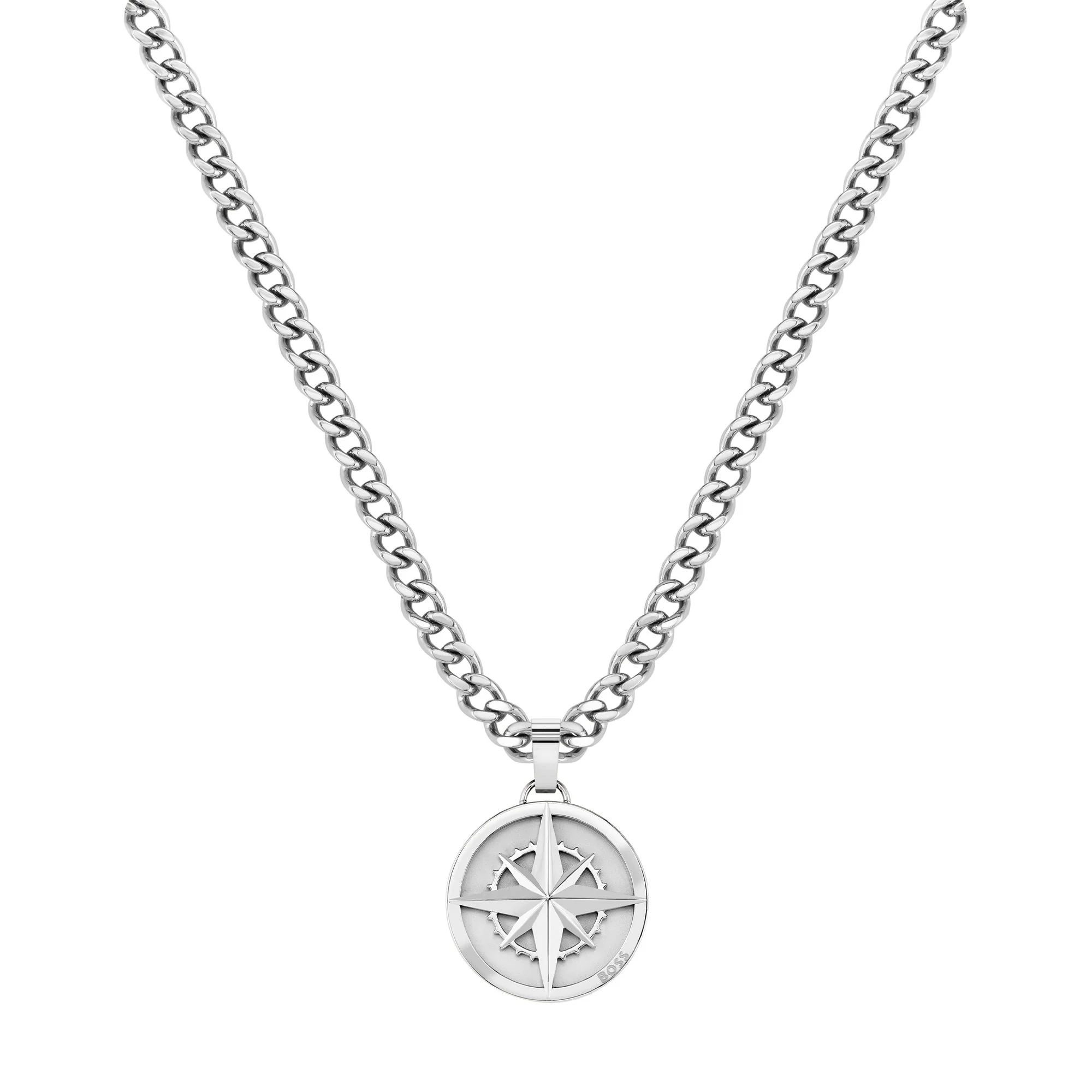 Mens BOSS Stainless Steel North Coin Necklace - Image 2