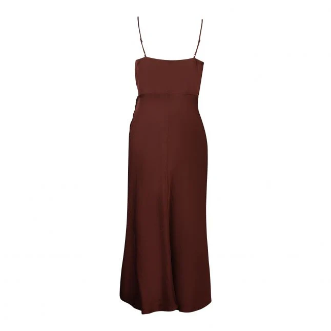 Womens Chocolate Fondant Ennis Satin Slip Midi Dress - Image 2
