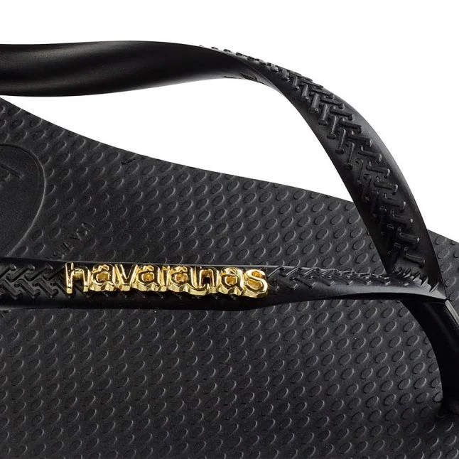 Womens Havaianas Black/Gold Slim Logo Metallic Flip Flops - Image 4