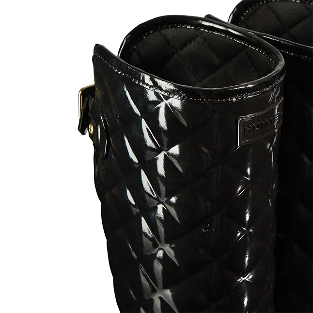 Womens Hunter Black Refined Gloss Quilted Tall Wellington Boots - Image 5