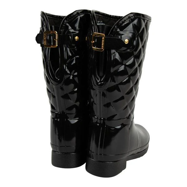 Womens Hunter Black Refined Short Quilt Gloss Boots - Image 4