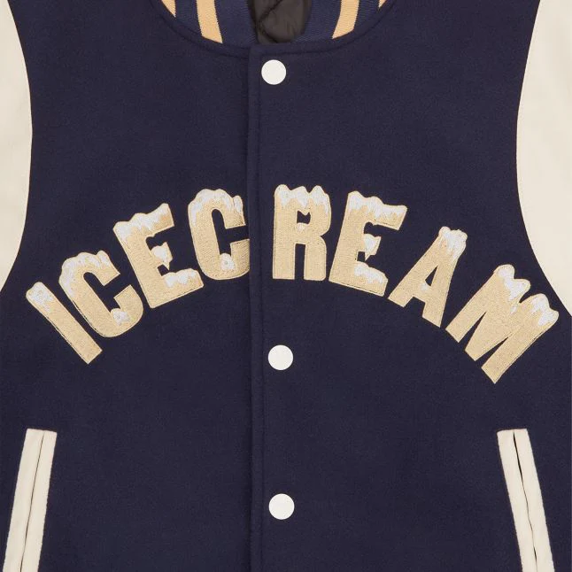 Mens ICECREAM Navy Drippy Varsity Jacket - Image 2