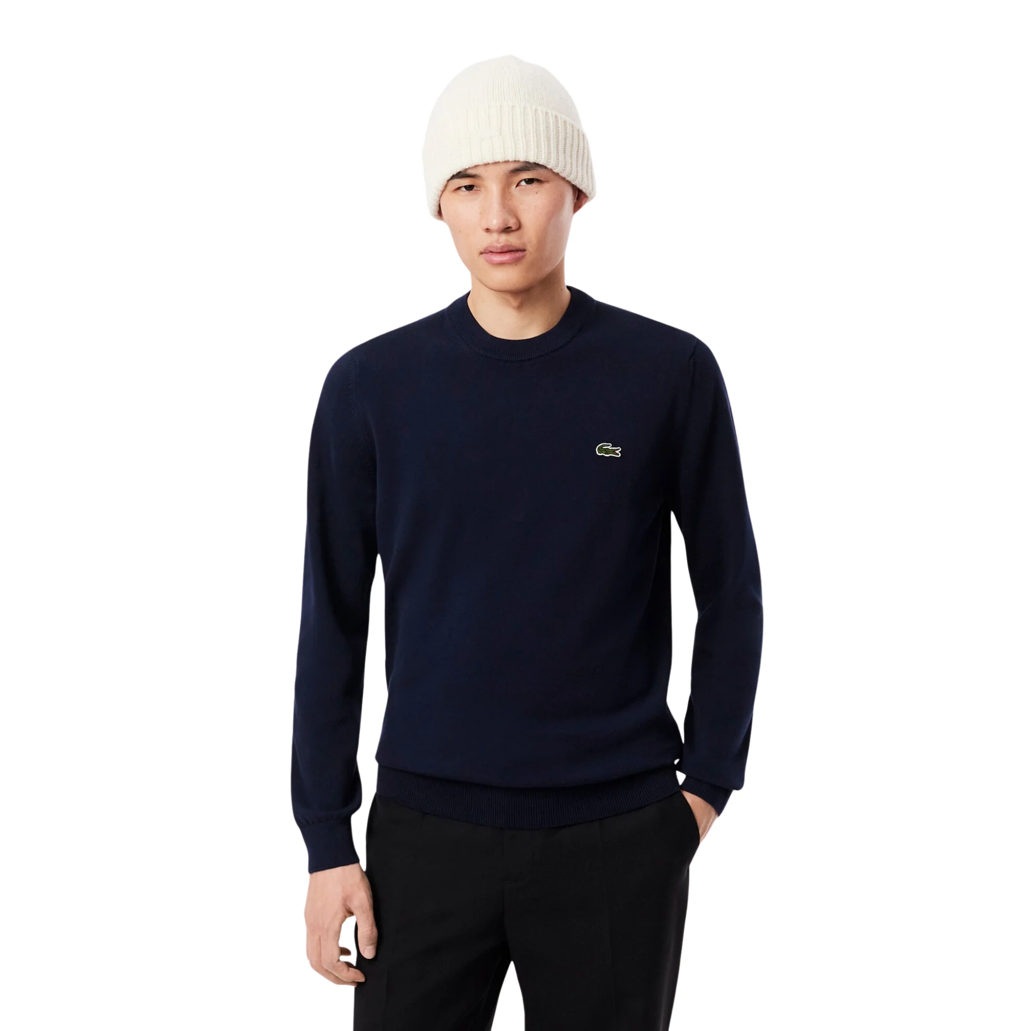 Mens Lacoste Navy Crew Neck Knit Jumper - Image 4