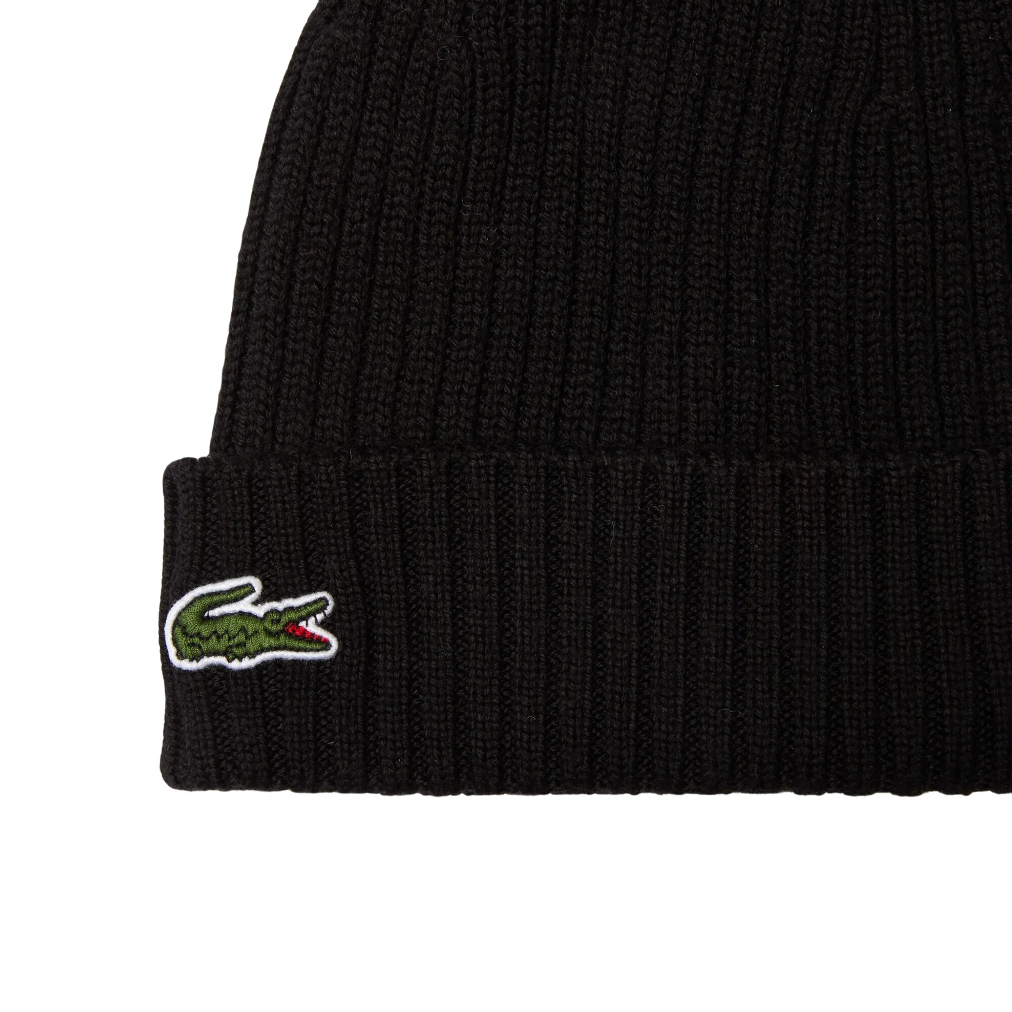 Mens Lacoste Black Knitted Beanie Hat - Image 2