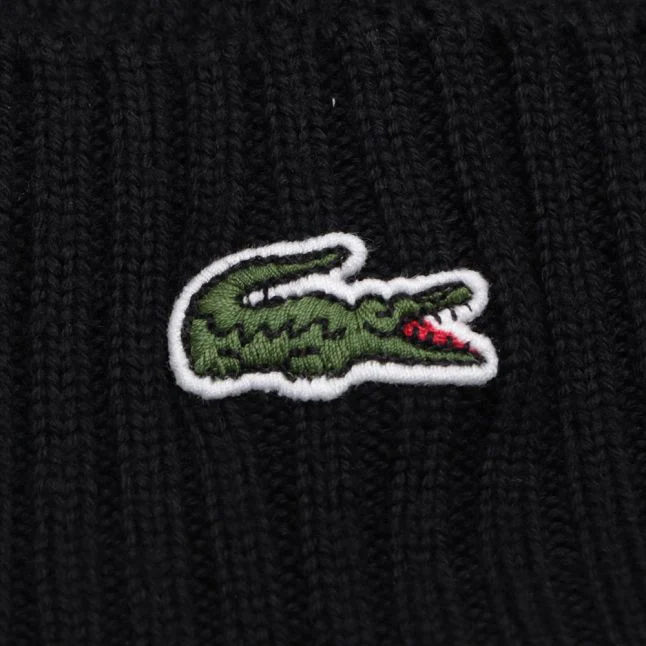 Mens Lacoste Black Knitted Beanie Hat - Image 3