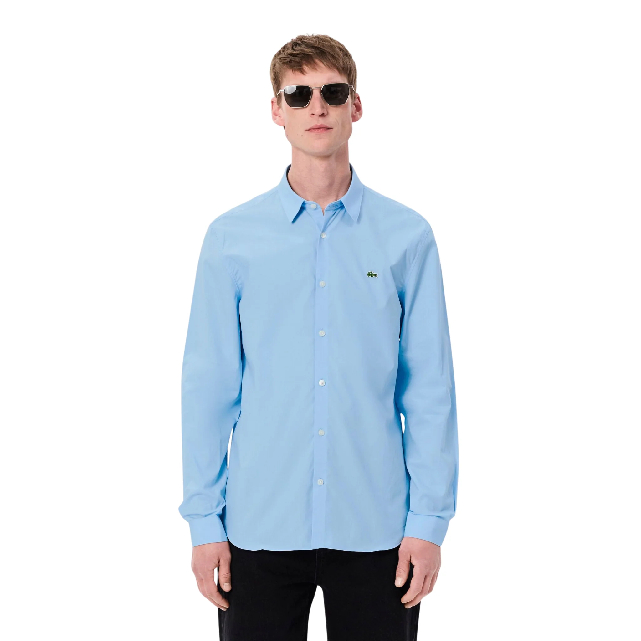 Mens Lacoste Overview Blue Cotton Poplin Slim Fit L/s Shirt - Image 4