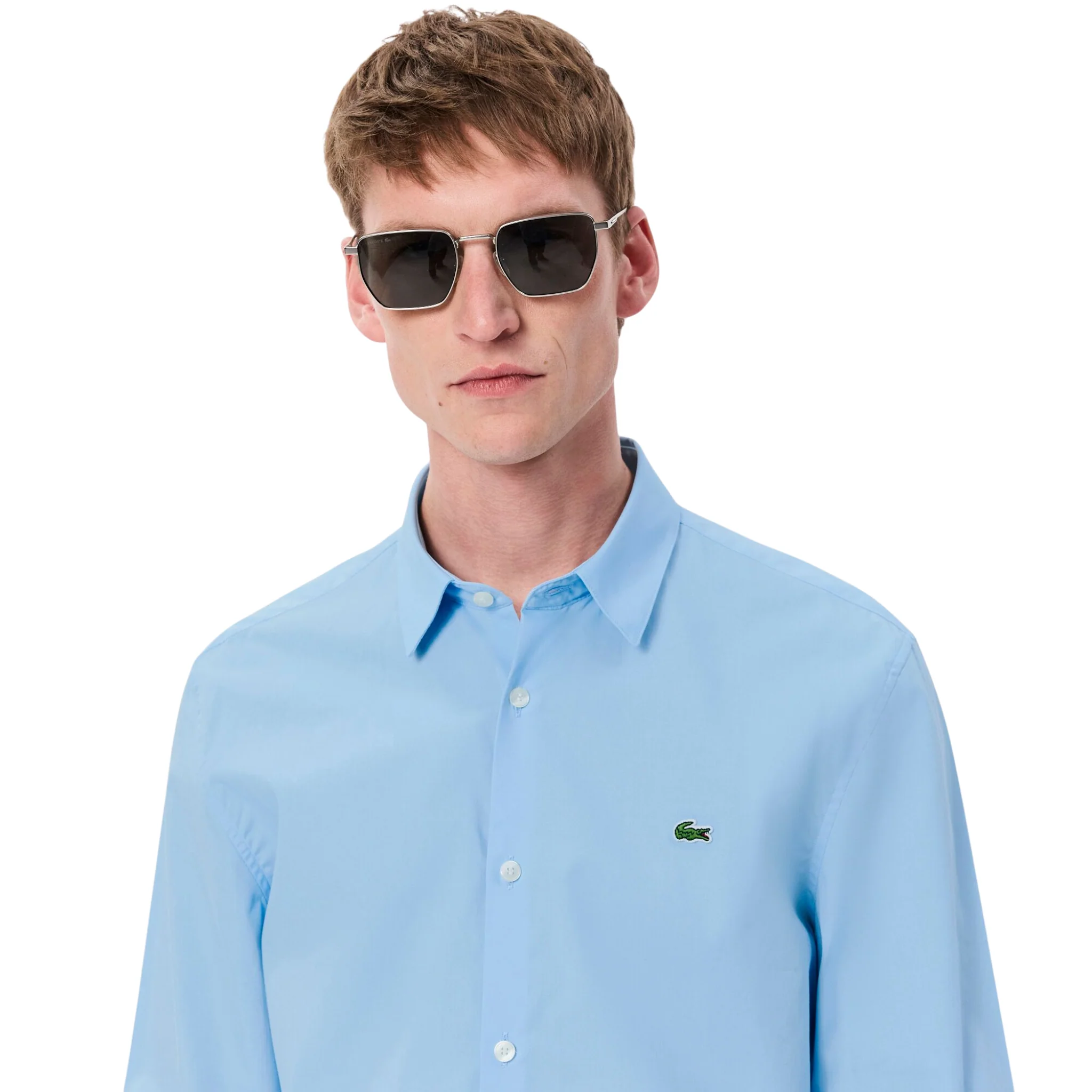 Mens Lacoste Overview Blue Cotton Poplin Slim Fit L/s Shirt - Image 7