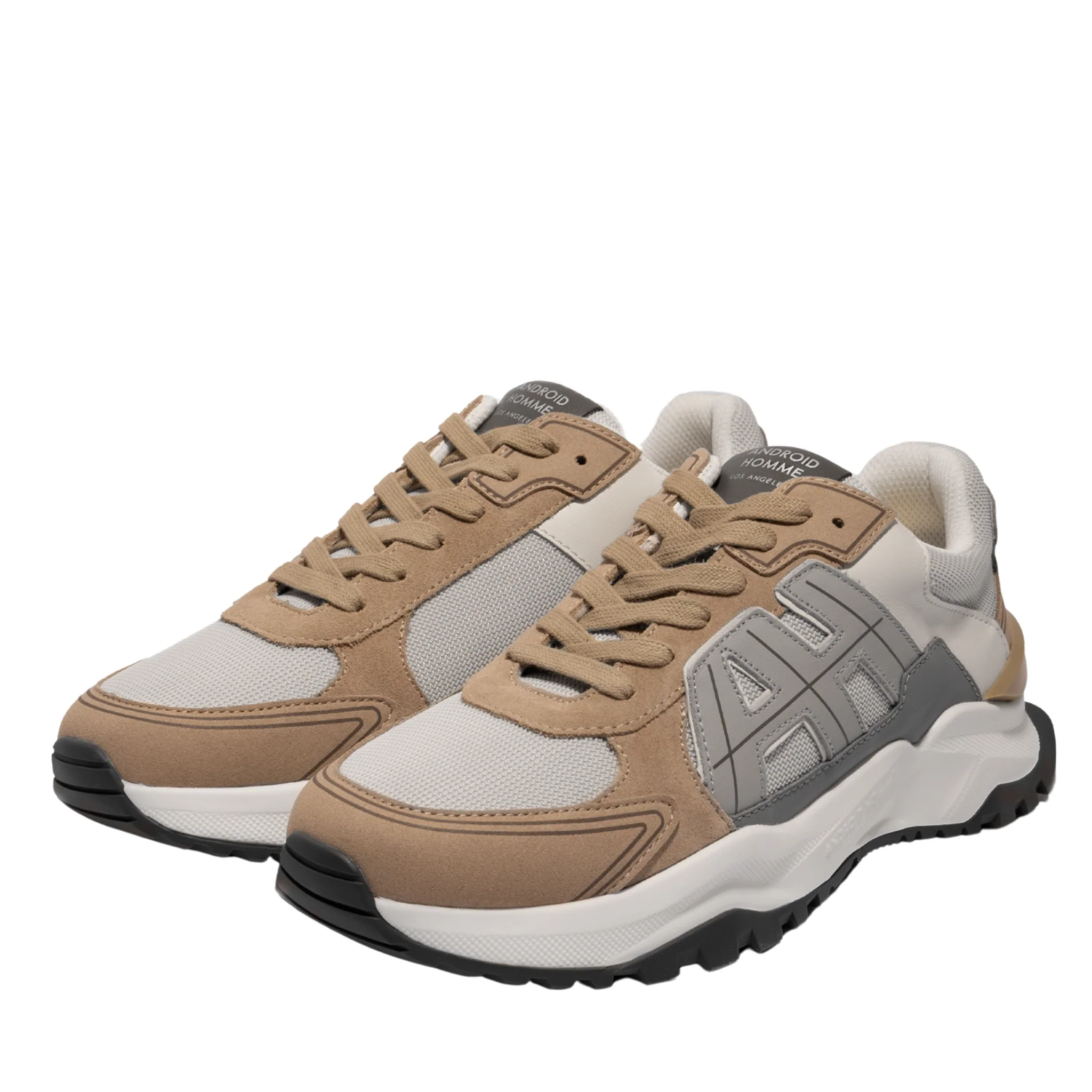 Mens Android Homme Beige Suede White Mesh AH One Trainers - Image 2