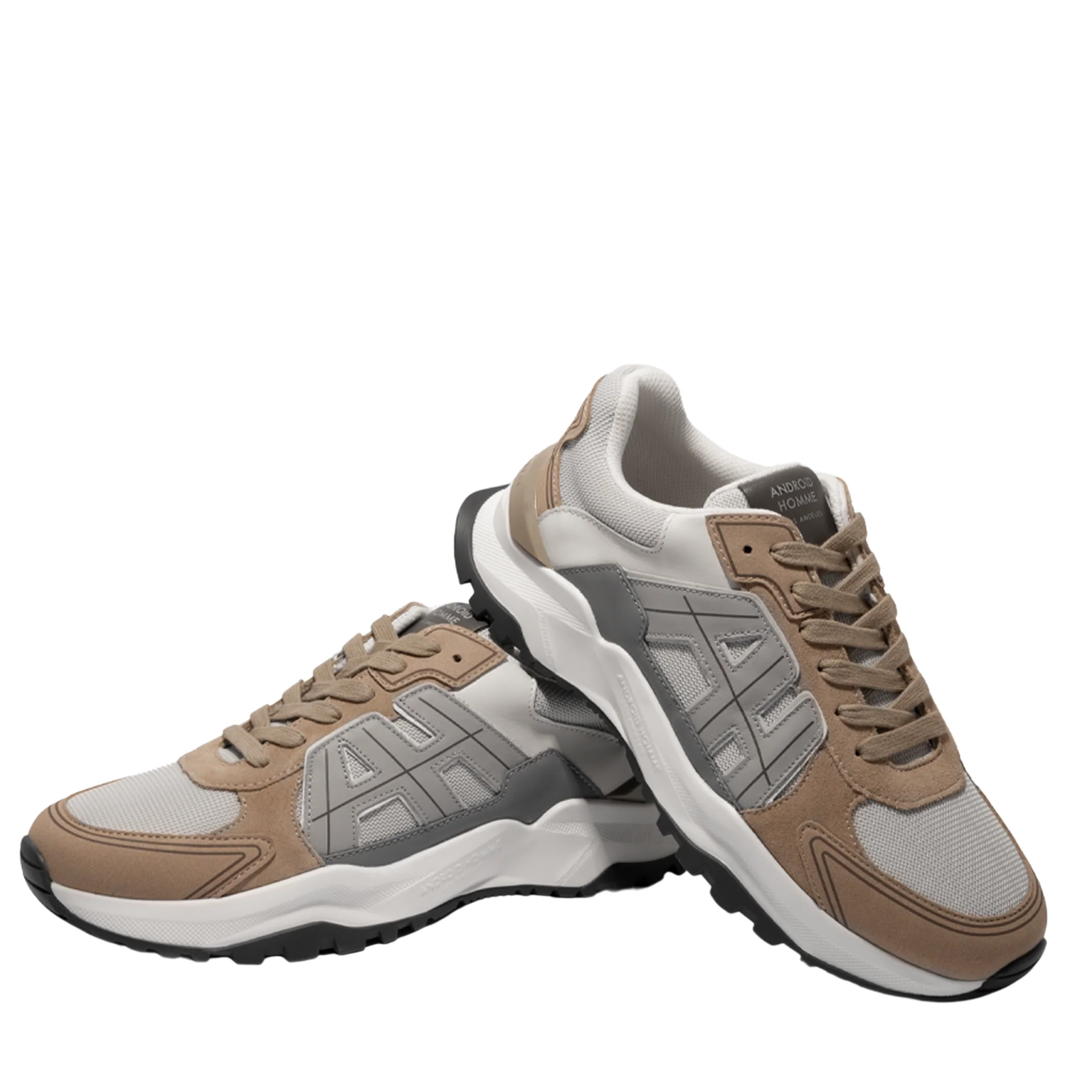 Mens Android Homme Beige Suede White Mesh AH One Trainers - Image 4