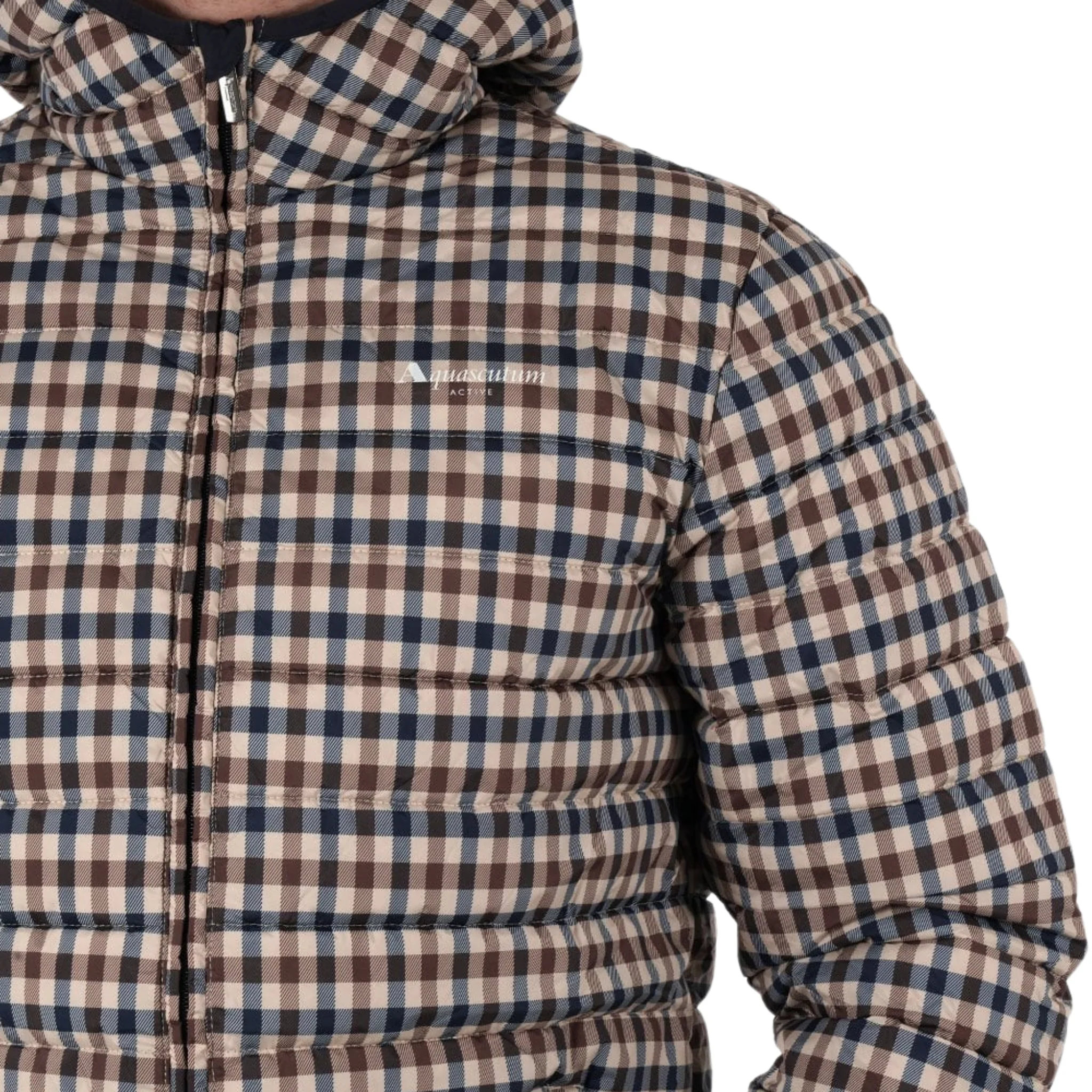 Mens Aquascutum Club Check Padded Hooded Jacket - Image 2