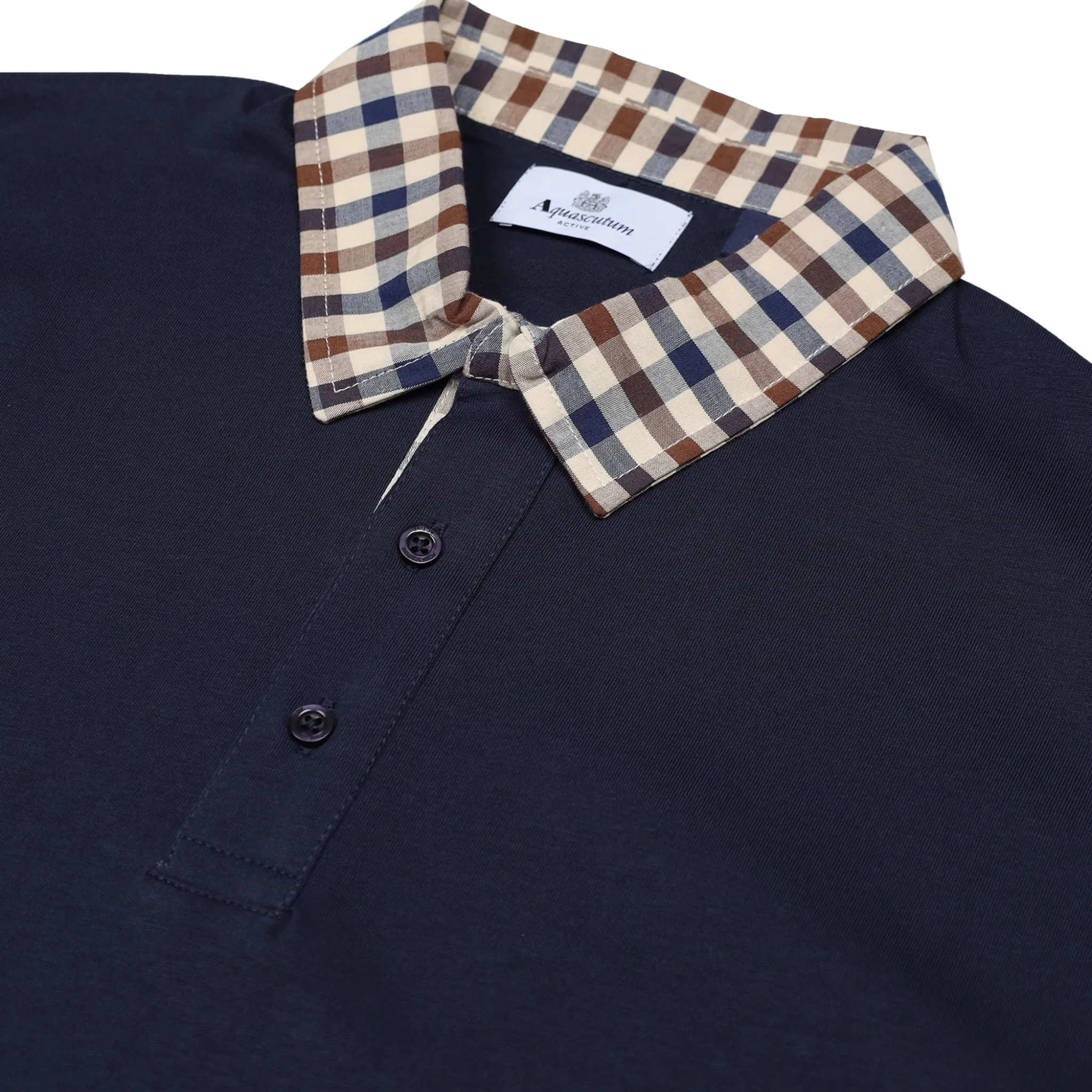 Mens Aquascutum Navy Club Check Collar S/s Polo Shirt - Image 3