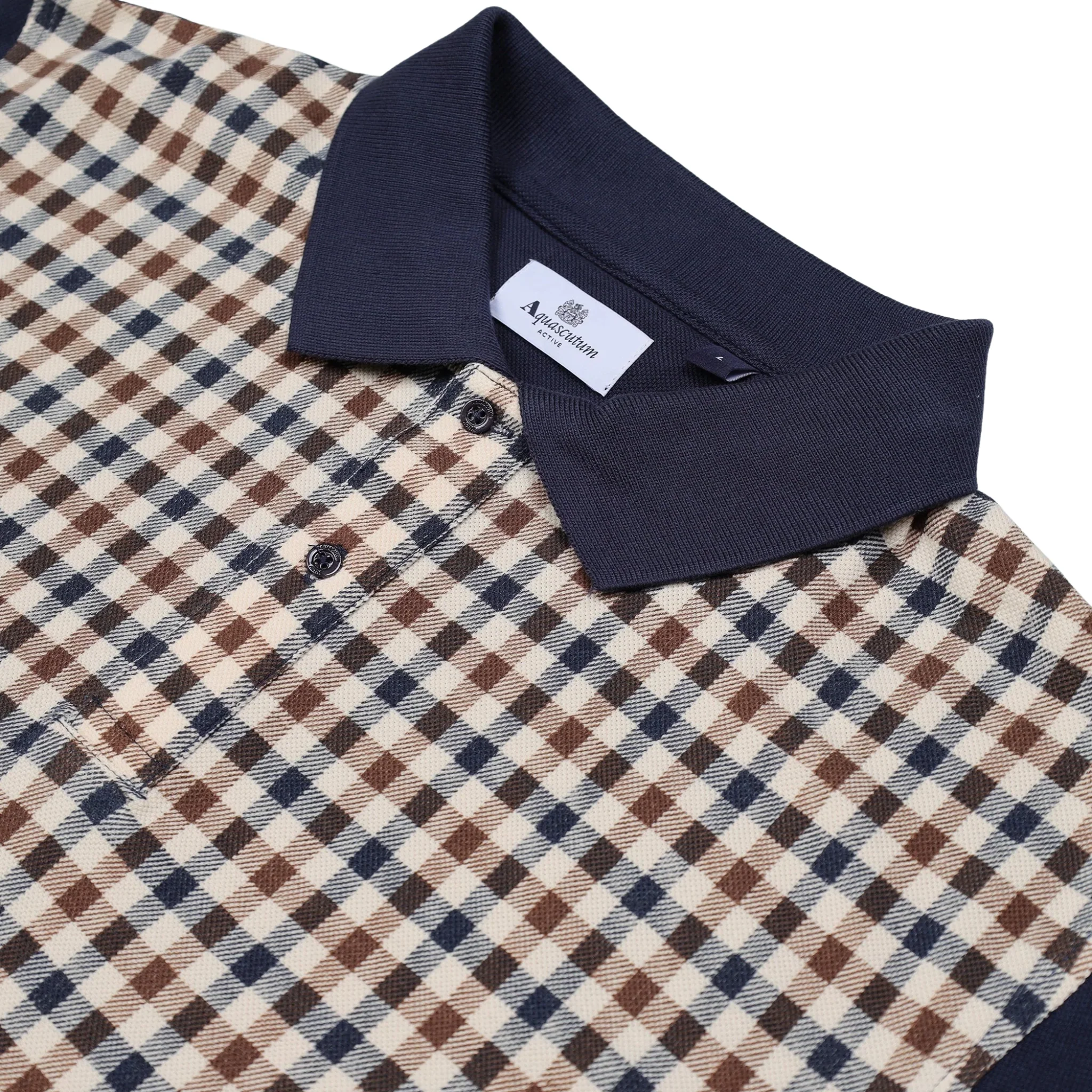 Mens Aquascutum Navy Club Check Front L/s Polo Shirt - Image 3