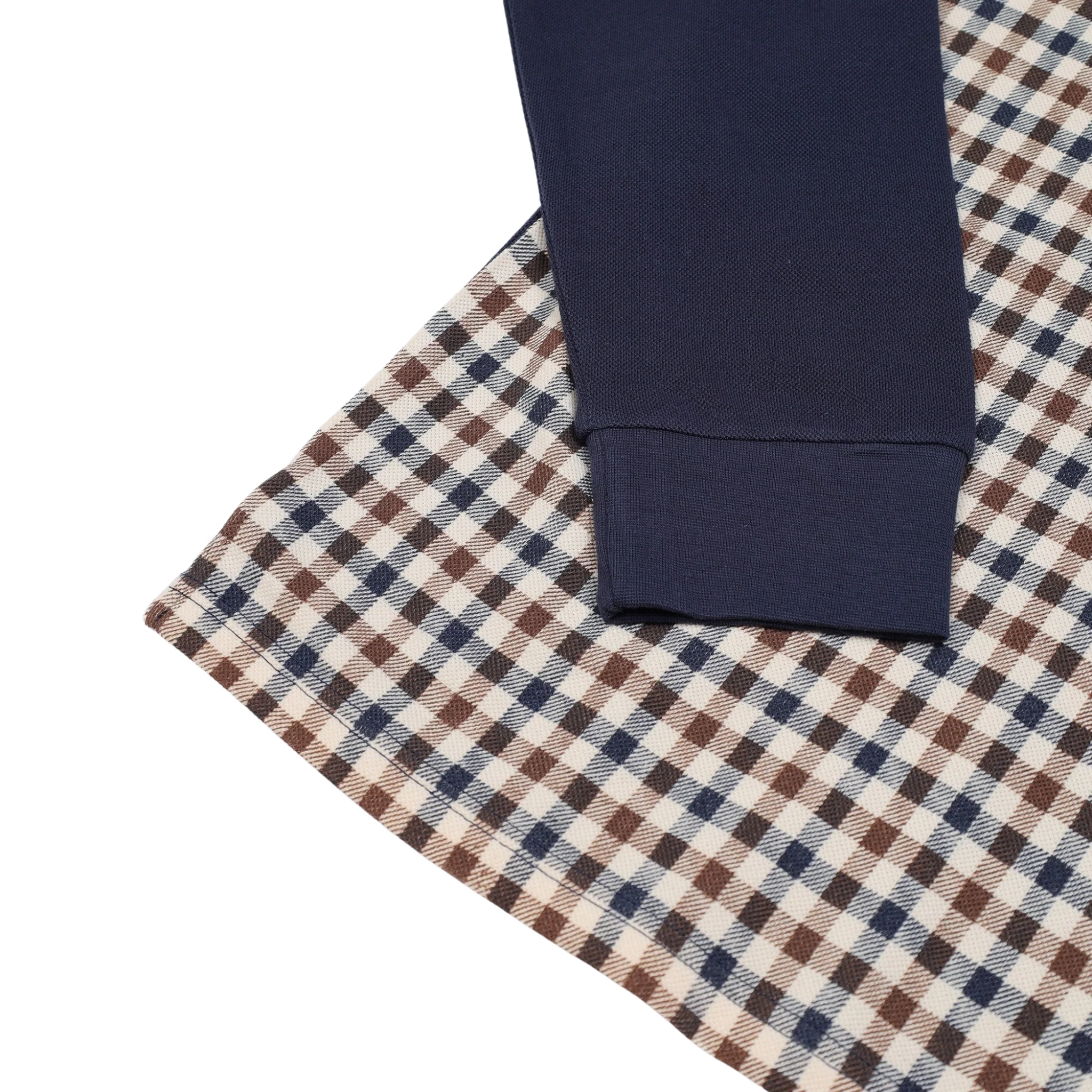 Mens Aquascutum Navy Club Check Front L/s Polo Shirt - Image 4