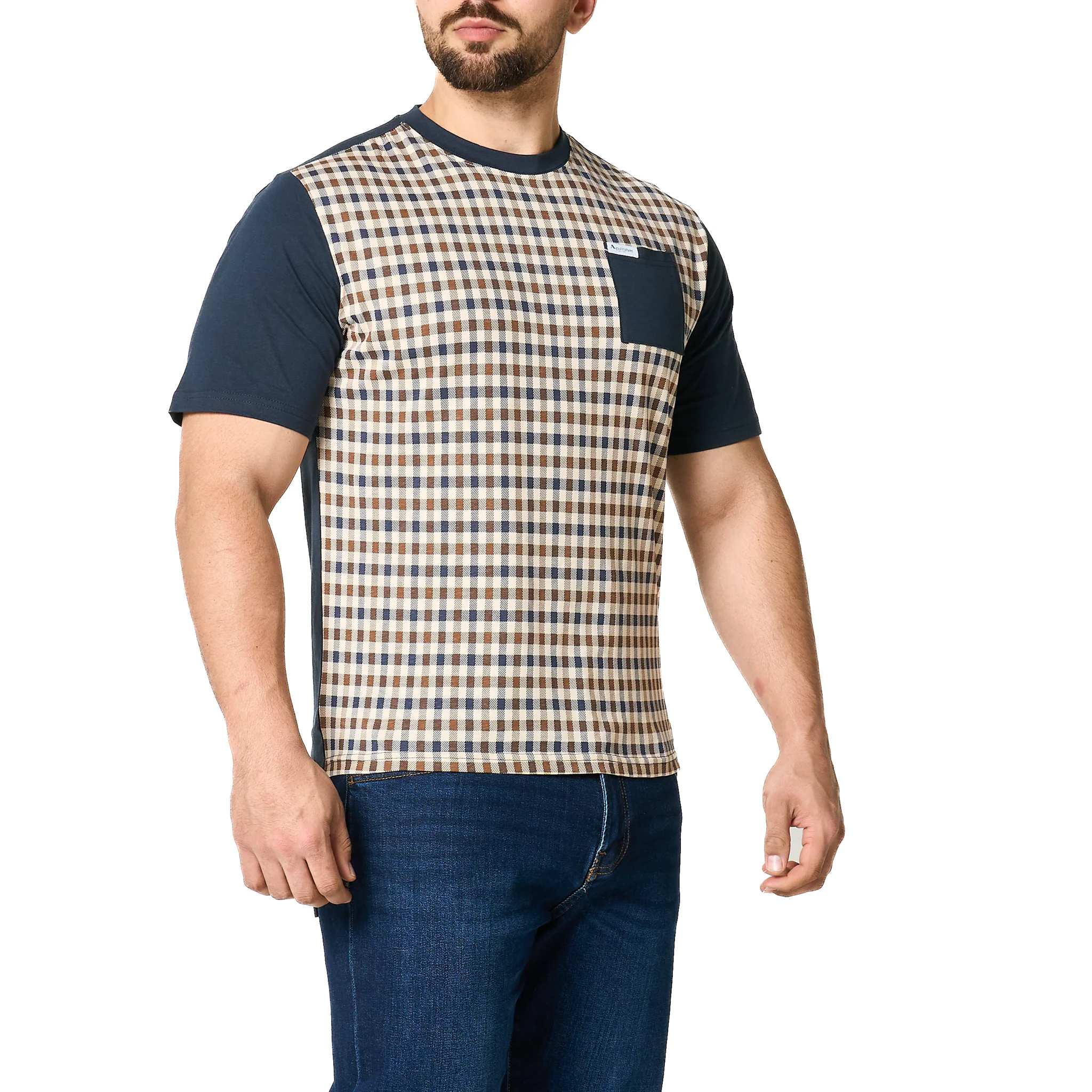 Mens Aquascutum Navy Pocket Check Front S/s T Shirt - Image 10