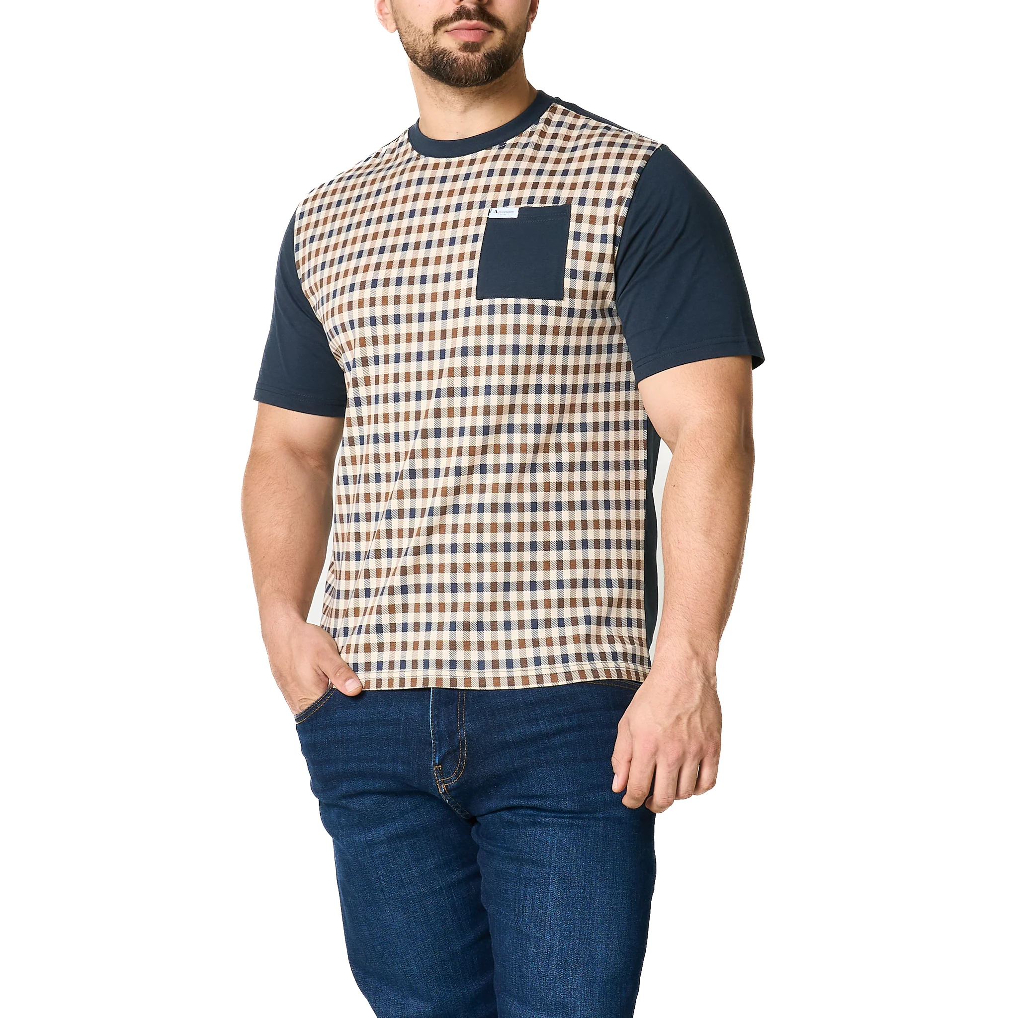 Mens Aquascutum Navy Pocket Check Front S/s T Shirt - Image 11