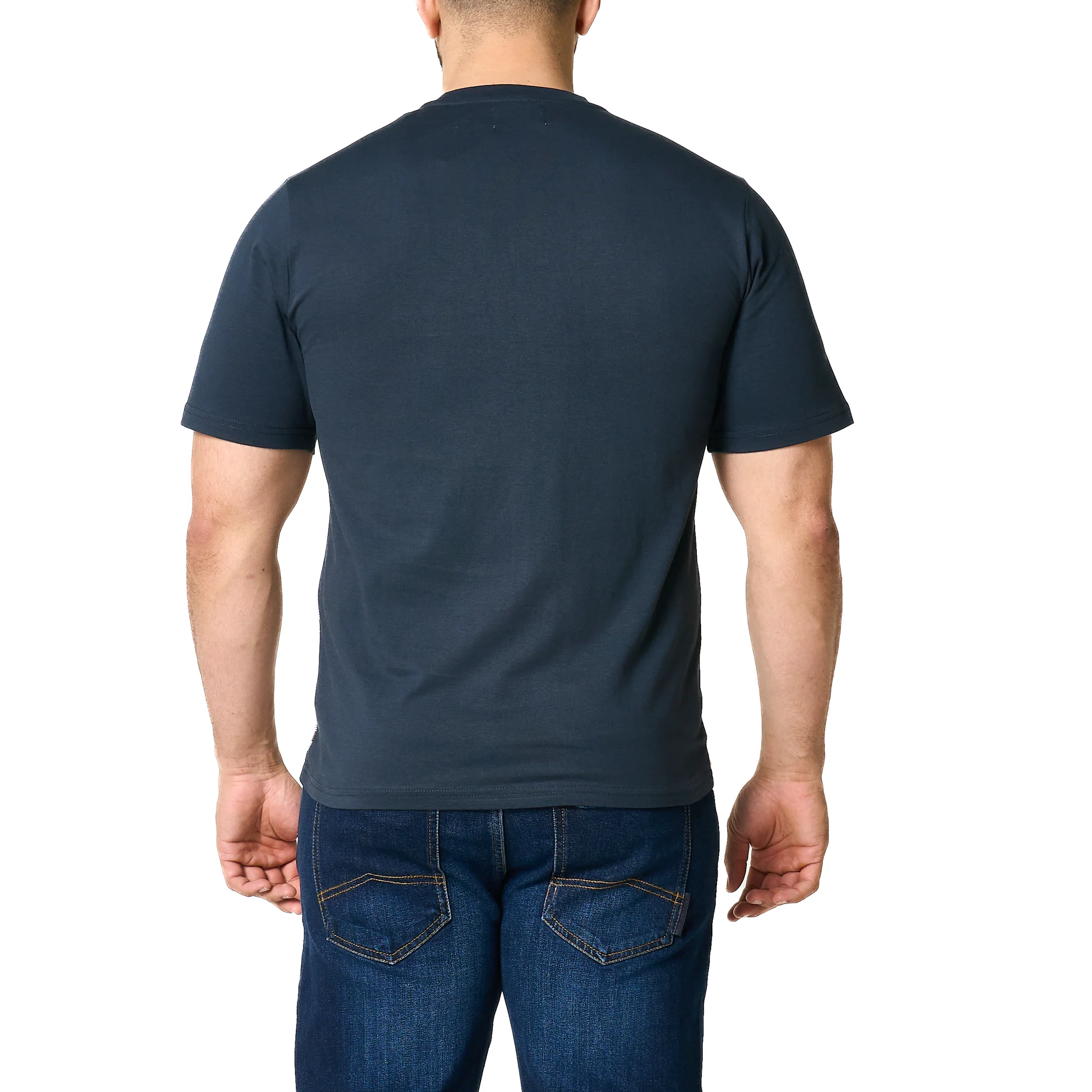 Mens Aquascutum Navy Pocket Check Front S/s T Shirt - Image 2