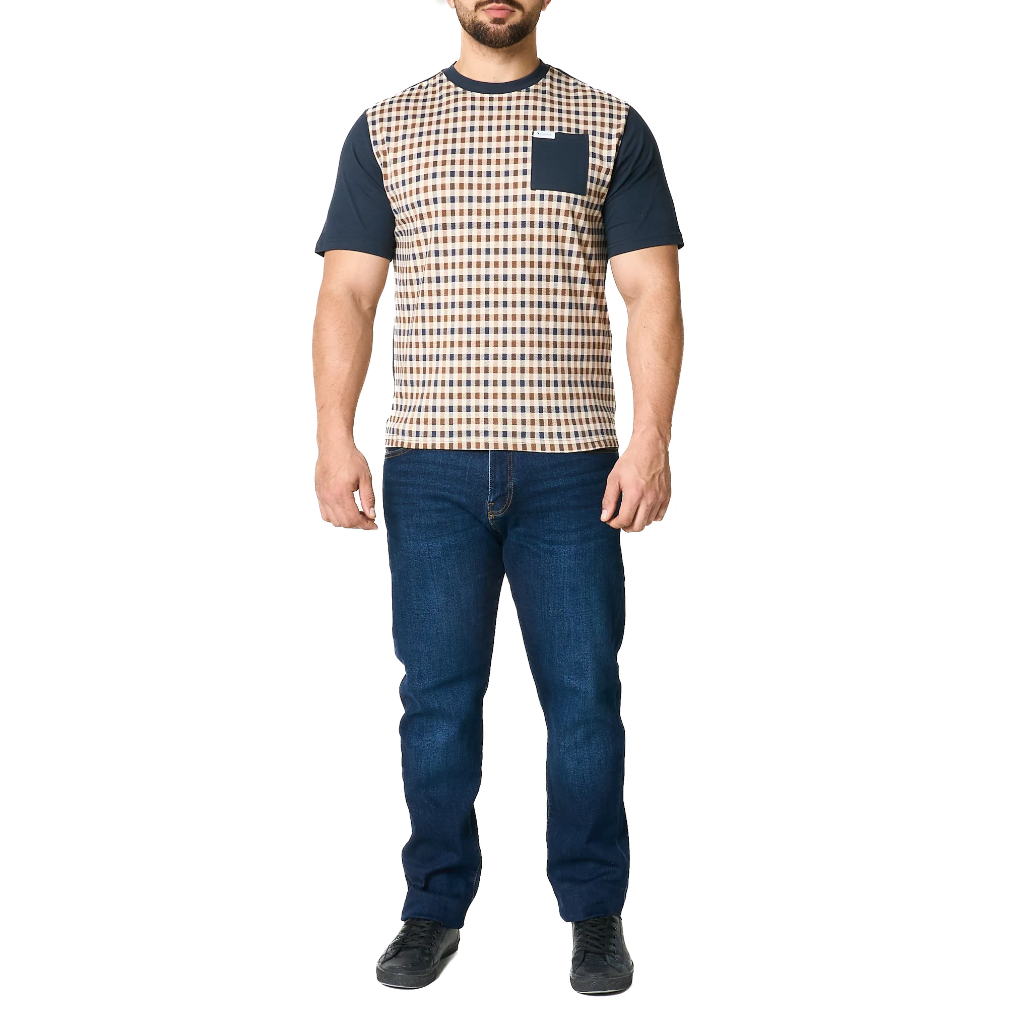 Mens Aquascutum Navy Pocket Check Front S/s T Shirt - Image 4