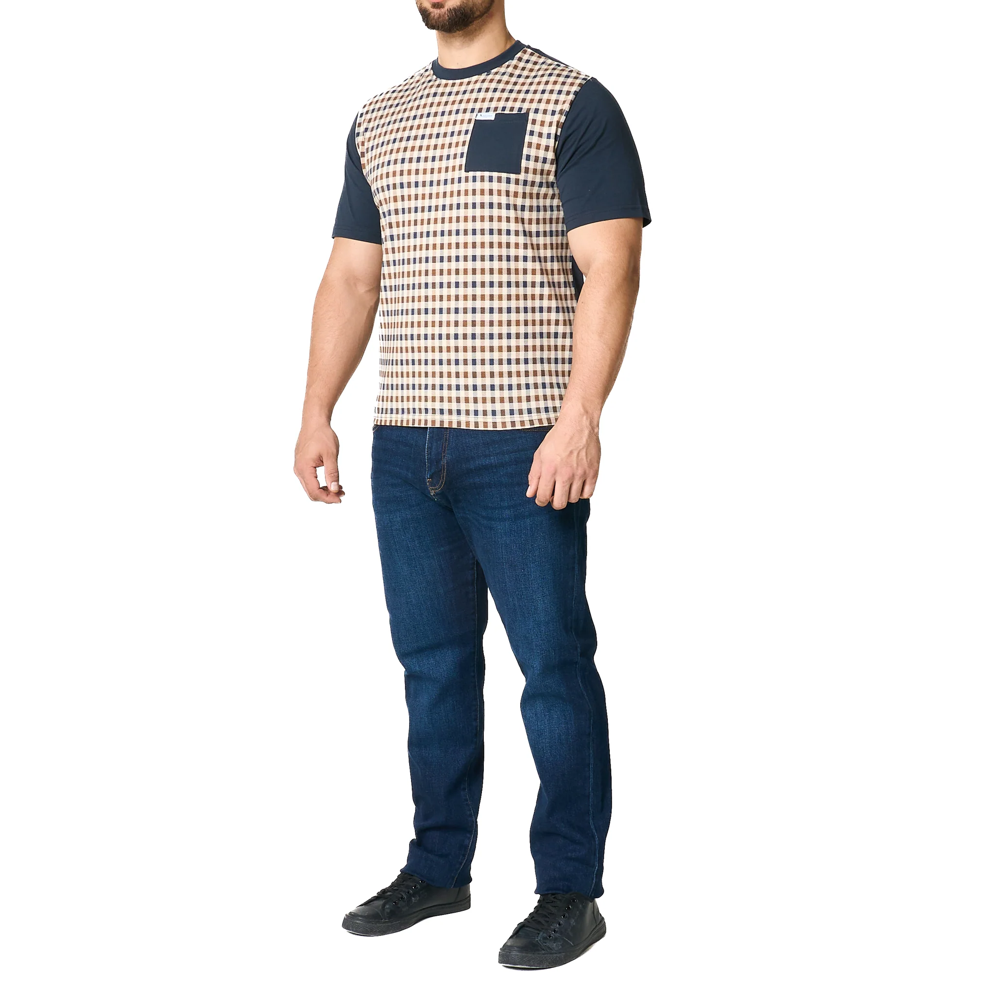Mens Aquascutum Navy Pocket Check Front S/s T Shirt - Image 5