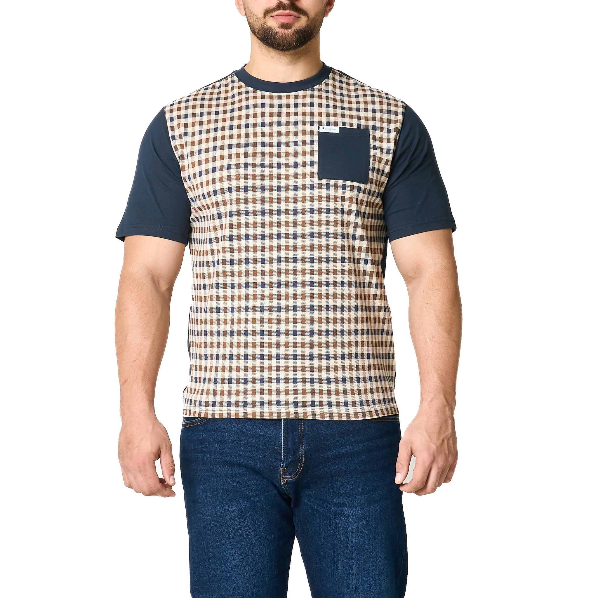 Mens Aquascutum Navy Pocket Check Front S/s T Shirt - Image 6