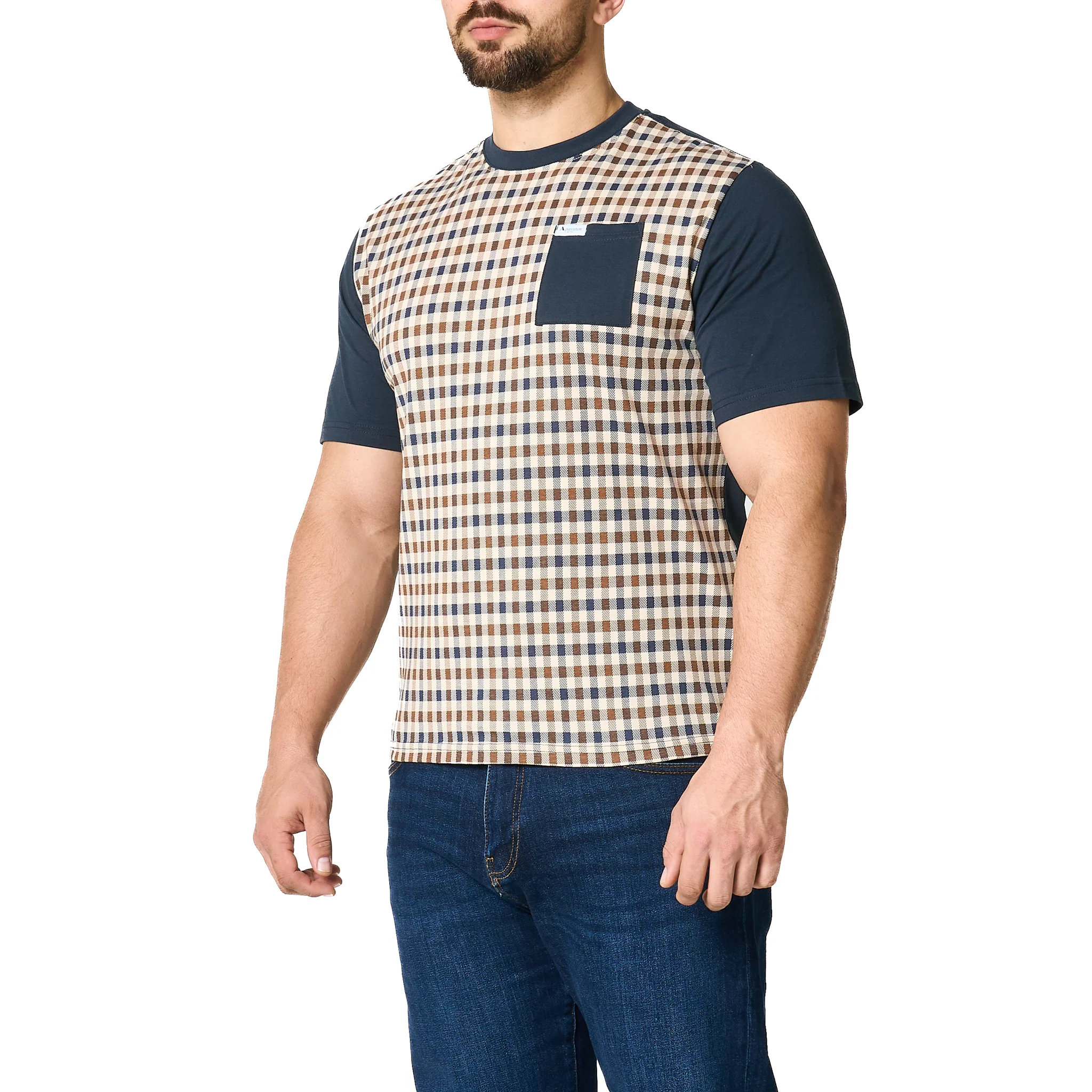 Mens Aquascutum Navy Pocket Check Front S/s T Shirt - Image 7