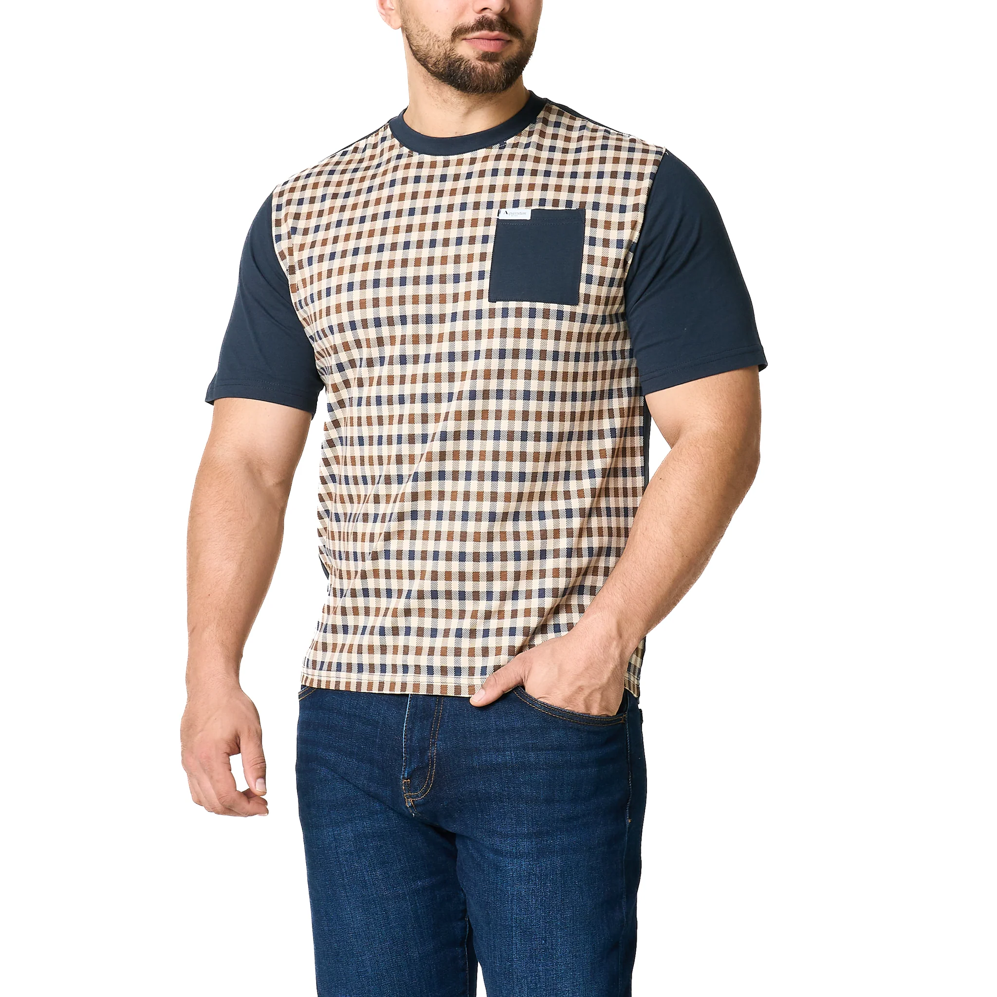 Mens Aquascutum Navy Pocket Check Front S/s T Shirt - Image 8