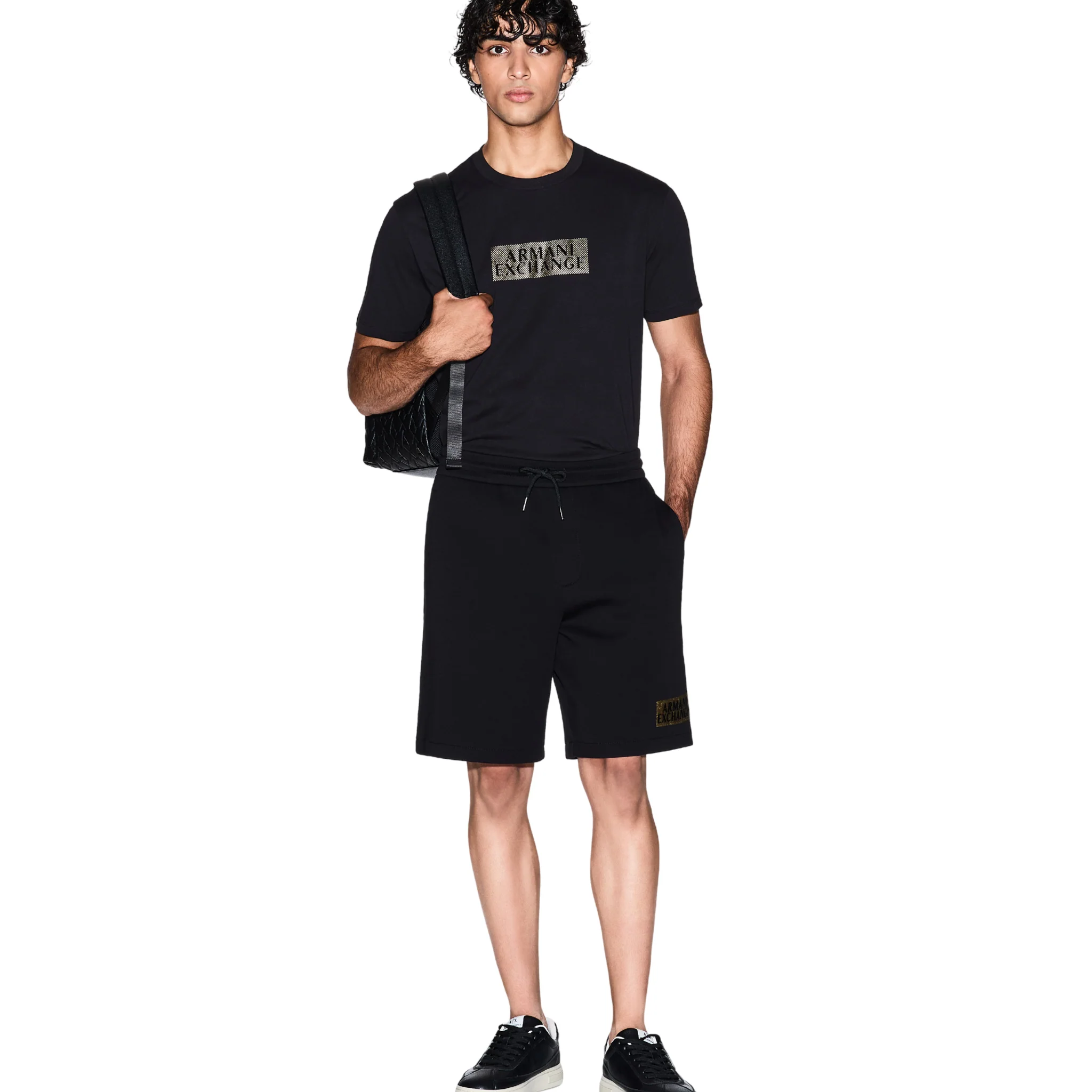 Mens Armani Exchange Black/Diagonal Gold S/s T Shirt - Image 3
